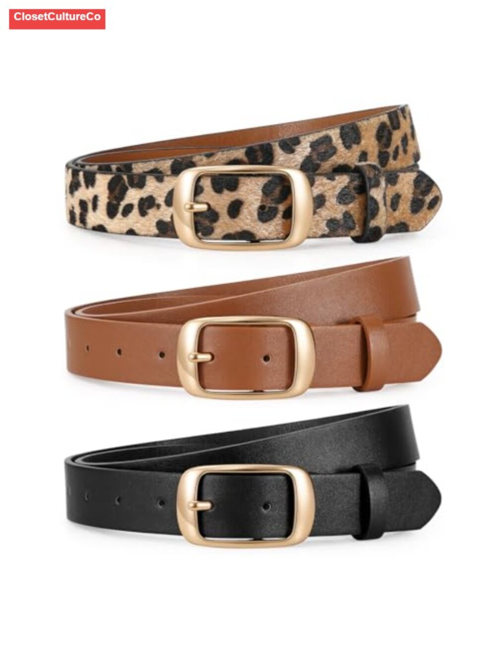 JASGOOD 3 Pack Women Faux Leather Belts Adjustable Waist Belt for Jeans Pants